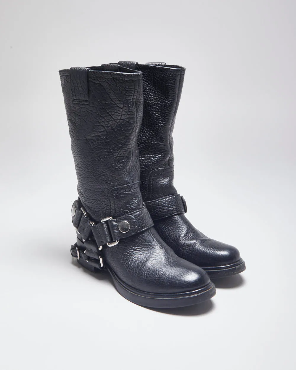 Miu miu Black Leather Biker Boots - UK4 sold by Rokit