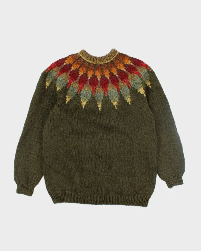 Vintage Heavyweight Patterned Wool Chunky Knit Jumper - L sold by Rokit