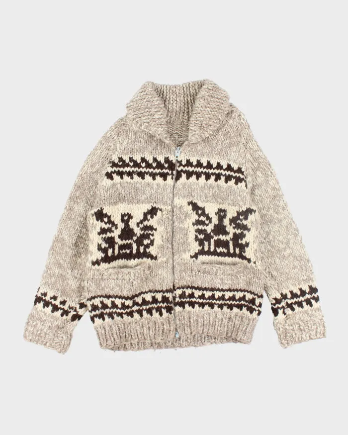 Vintage 80's Heavyweight Wool Cowichan Knit Zip Cardigan - L sold by Rokit