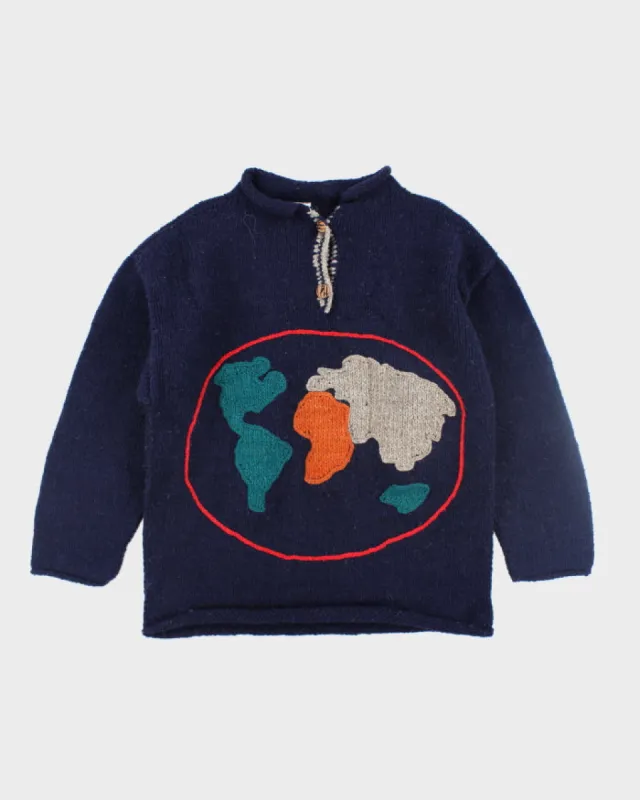 Vintage 90's Heavyweight Global Patch Chunky Knit Jumper - L sold by Rokit