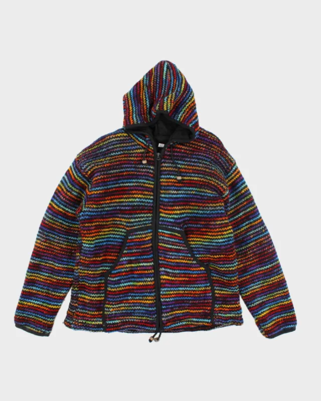 Hippie Multi Coloured Wool Zip-Up Knit Jumper - L sold by Rokit
