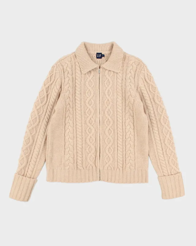 Vintage Gap Lambswool Cable Knit Zip-up - L made by Rokit