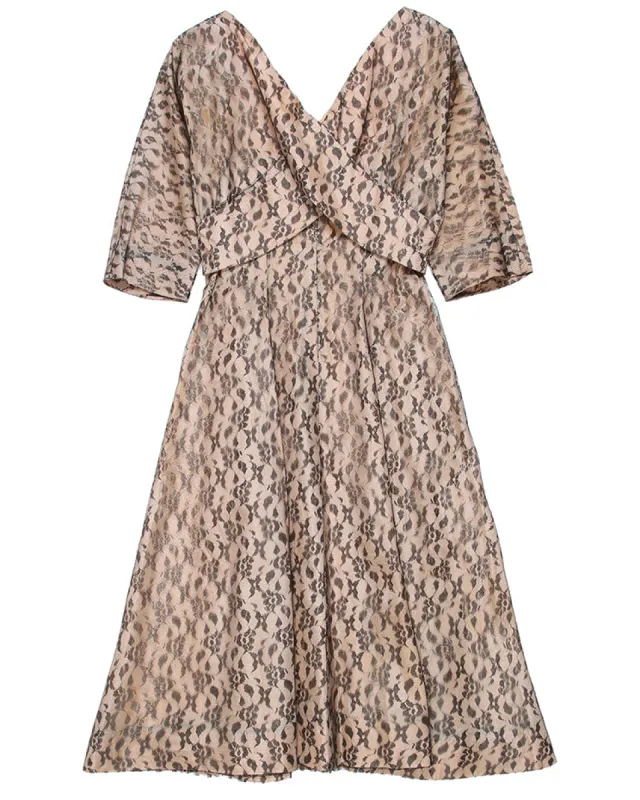 1950s brown lace over nude satin cocktail dress - S sold by Rokit