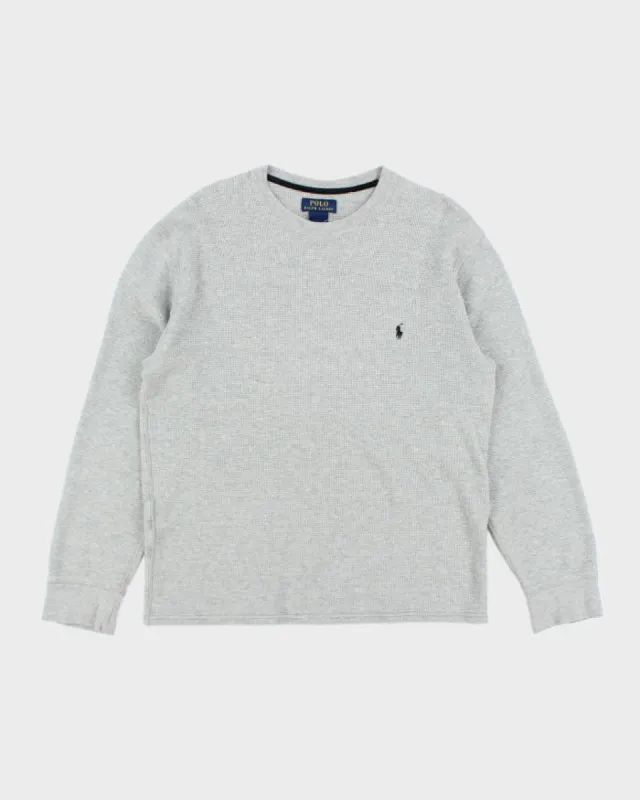 Ralph Lauren Grey Waffle Long Sleeve T-shirt - L sold by Rokit