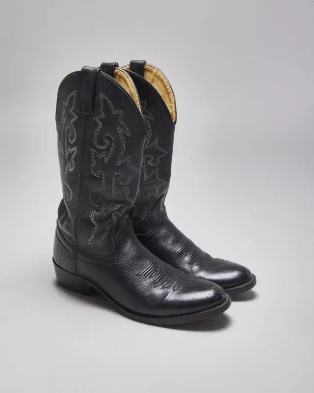 Vintage Justin Black Leather Short Cowboy Boots - UK 4 sold by Rokit