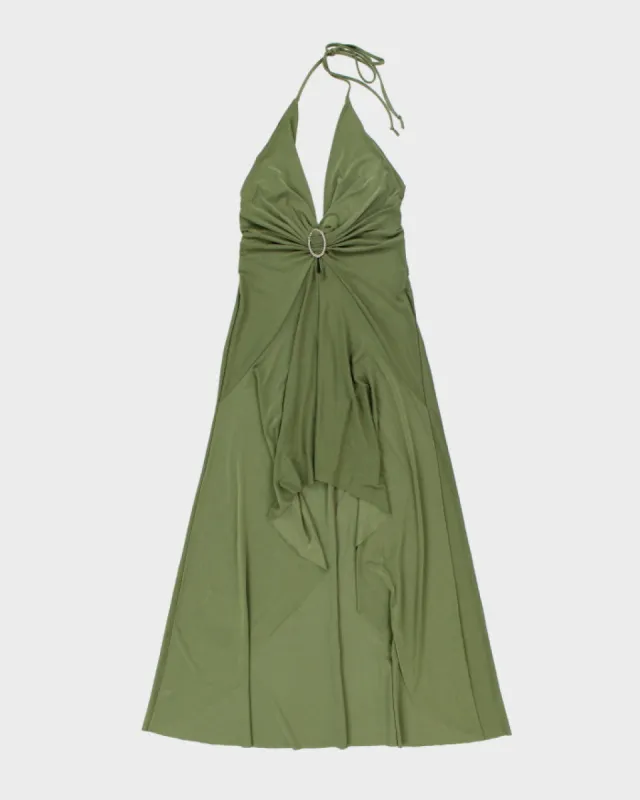 Vintage Y2k 00s Green Halter Neck Dress - M sold by Rokit