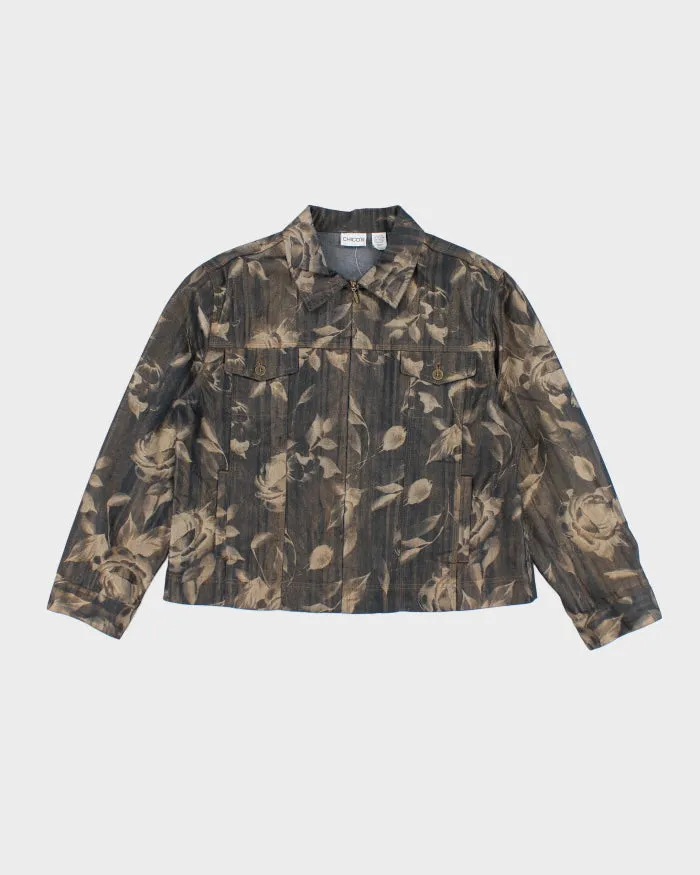 Vintage Women's Y2K Chico's Zip Up Patterned Harrington Jacket - XS sold by Rokit