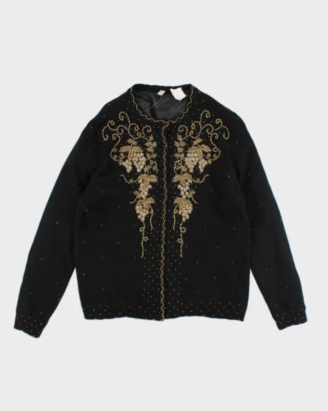 Vintage Black Beaded Angora & Wool Cardigan  - M sold by Rokit