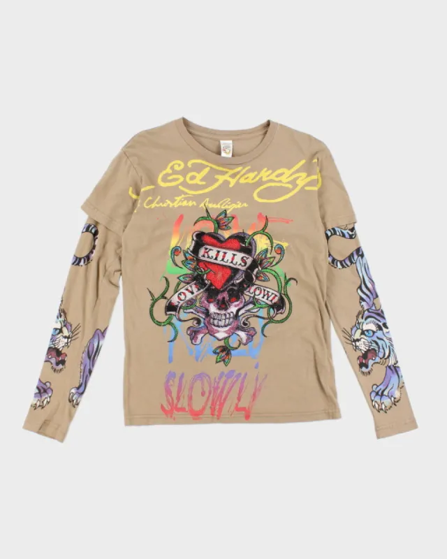 Y2k 00s Ed Hardy Rhinestone Graphic Long Sleeve T-shirt - S sold by Rokit