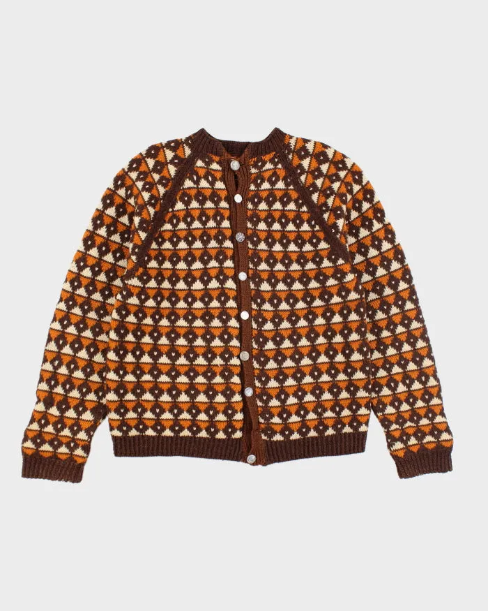 Vintage 80's Patterned Chunky Button Up Knit Cardigan - M sold by Rokit