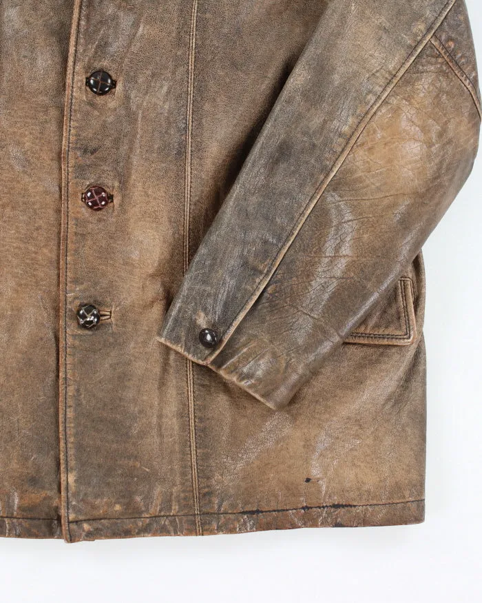 Vintage 90's Heavyweight Double Breasted Leather Jacket - L sold by Rokit product image thumbnail 4