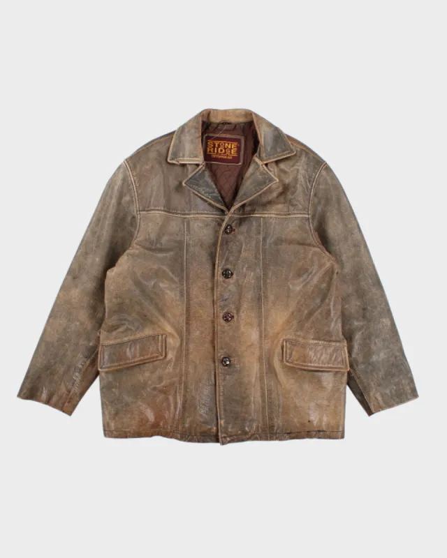 Vintage 90's Heavyweight Double Breasted Leather Jacket - L sold by Rokit