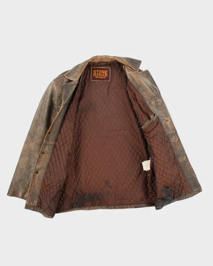 Vintage 90's Heavyweight Double Breasted Leather Jacket - L sold by Rokit product image thumbnail 5