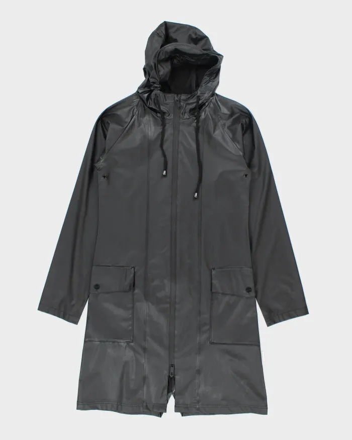 Rains Black Long Waterproof Hooded Jacket - XS sold by Rokit