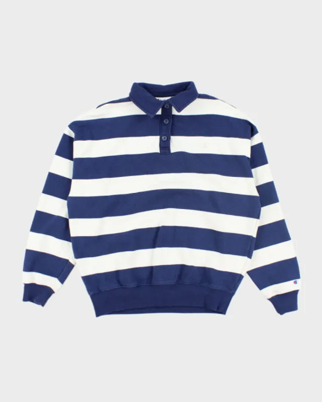 Vintage Champion Striped Quarter Button Sweatshirt - S sold by Rokit