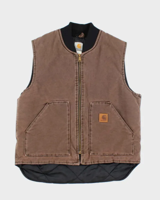 Vintage 90s Carhartt Quilted Brown Workwear Sleeveless Jacket - L made by Carhartt