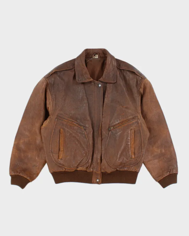 Vintage Brown Leather Jacket - M sold by Rokit
