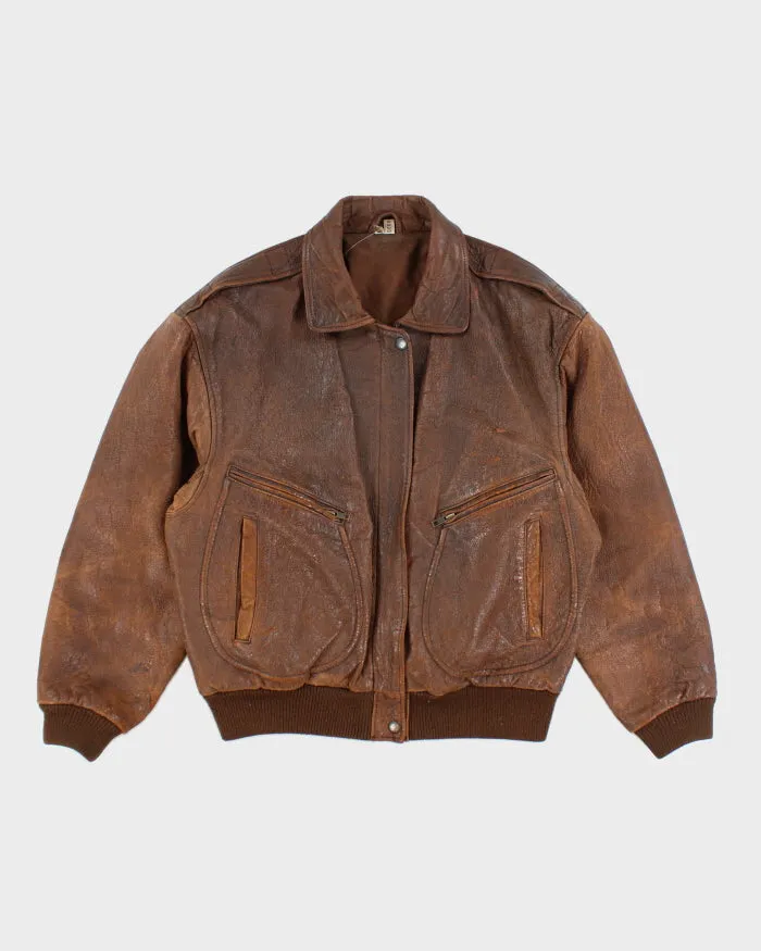 Vintage Brown Leather Jacket - M sold by Rokit