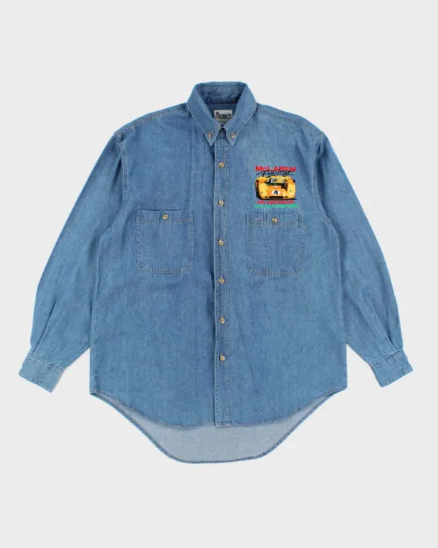 Vintage 90's Embroidered Mclaren Car Racing Oversized Denim Shirt - M sold by Rokit