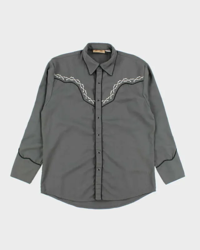 Vintage 90's Gothic Embroidered Western Snap Button Shirt - M sold by Rokit