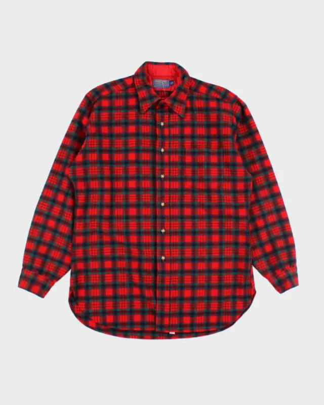 Vintage 70's Pendleton Red Plaid Wool Shirt - L made by Pendleton