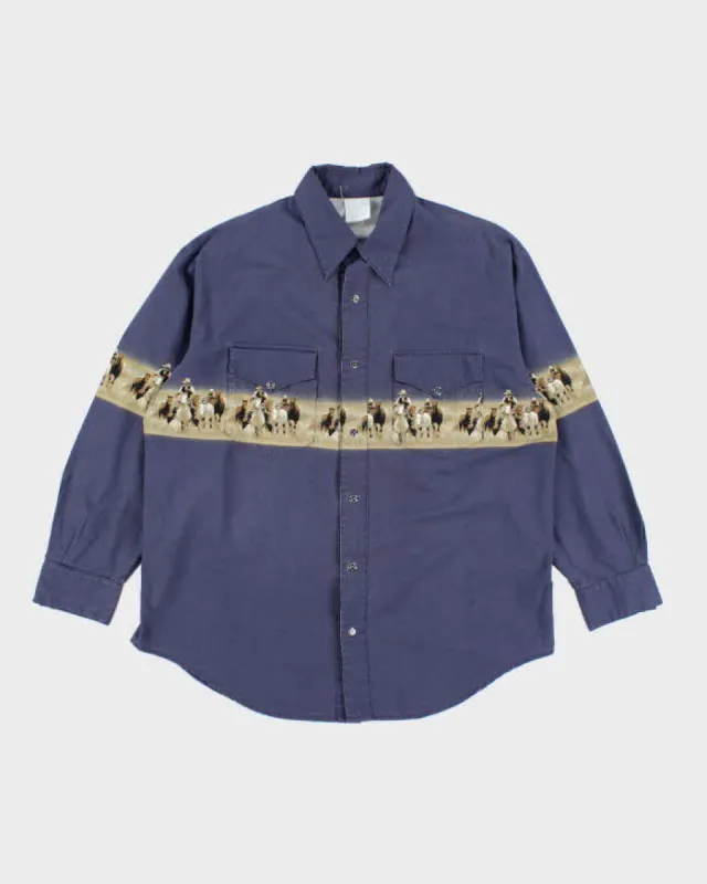 Vintage 90's Cowboy Graphic Western Snap Button Shirt - L sold by Rokit