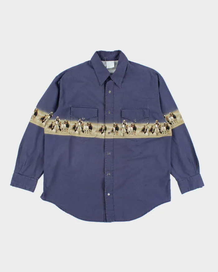 Vintage 90's Cowboy Graphic Western Snap Button Shirt - L sold by Rokit