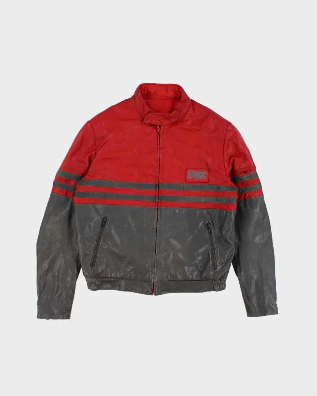 Mens 1980s Grey and Red Leather Racing Jacket - M sold by Rokit