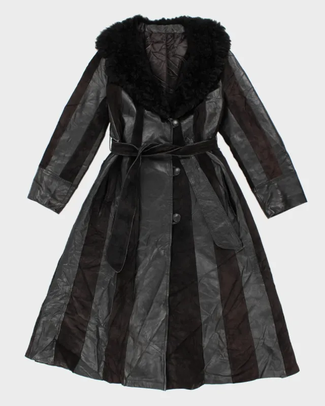 Vintage Faux Fur Collared Belted Panelled Suede/Leather Jacket - M sold by Rokit