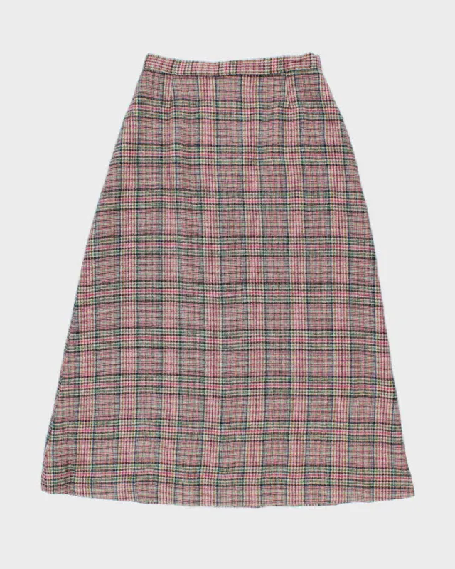 Vintage 1970s Pink Plaid Wool Maxi Skirt - M sold by Rokit