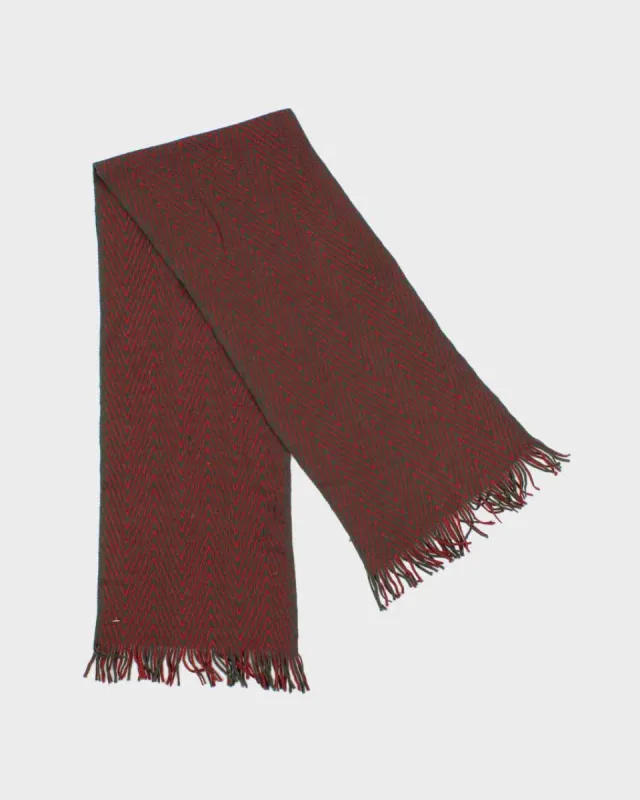 Olive Green and Red Striped Knit Scarf sold by Rokit