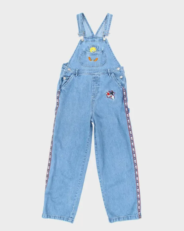 Vintage 90's Looney Tunes Embroidered Light Wash Denim Dungarees - W30 L24 sold by Rokit