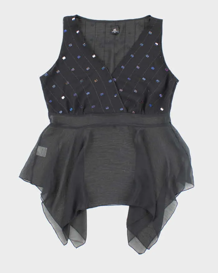 Y2k 00s Net Girl Sequin Asymmetric Hem Top - M sold by Rokit