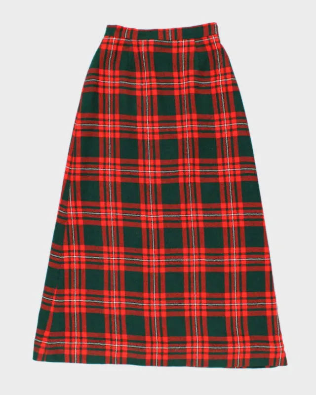 Vintage 1980s Green And Red Plaid Wool Maxi Skirt - S sold by Rokit