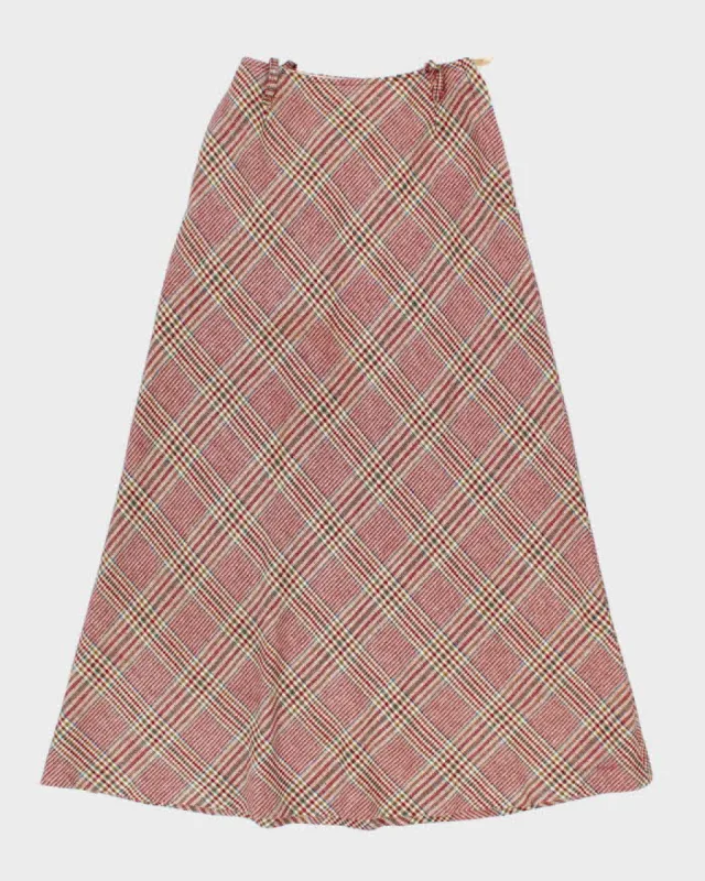 Vintage 1970s Burgundy Checked Wool Maxi Skirt  - S sold by Rokit