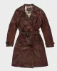 Womens Brown Leather Long Trench Coat - S sold by Rokit