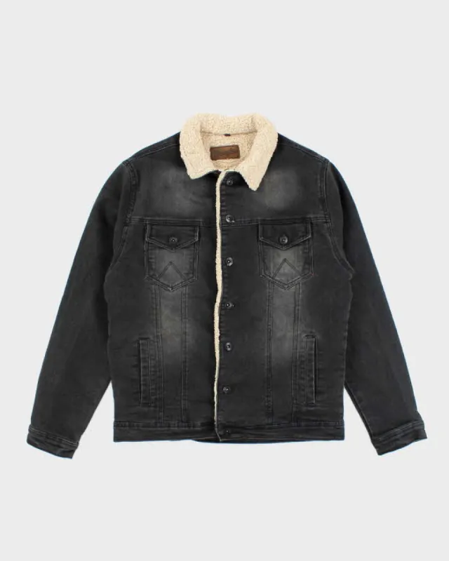 Vintage 90's Wrangler Quilted Dark Grey Wash Denim Jacket - XL made by Wrangler