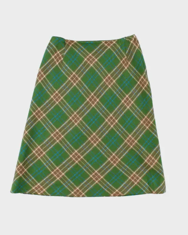 Vintage 1980s Green Wool Plaid Skirt - S sold by Rokit