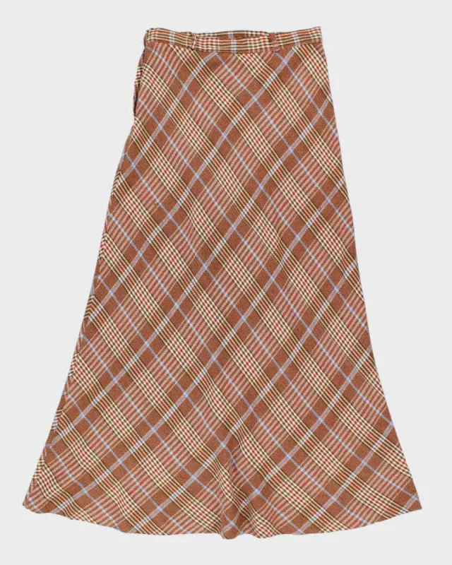 Vintage 1970s Brown Plaid Wool Maxi Skirt - M sold by Rokit