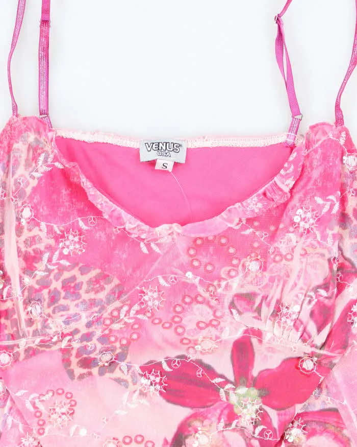 Y2k 00s Venus USA Pink Sequin Floral Cami - S sold by Rokit product image thumbnail 3