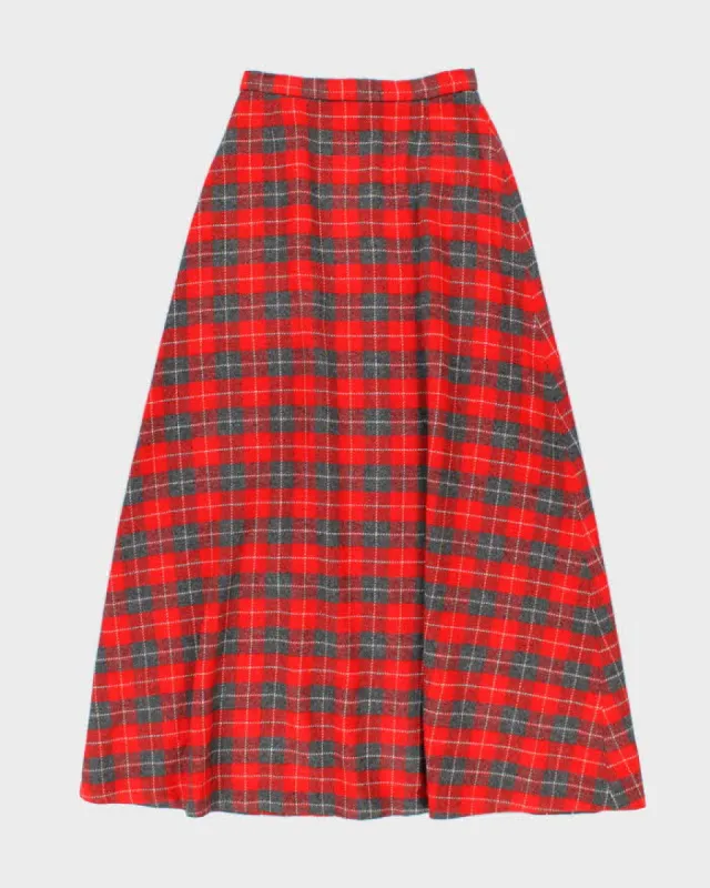 Vintage 1970s Red And Grey Wool Maxi Skirt - S sold by Rokit