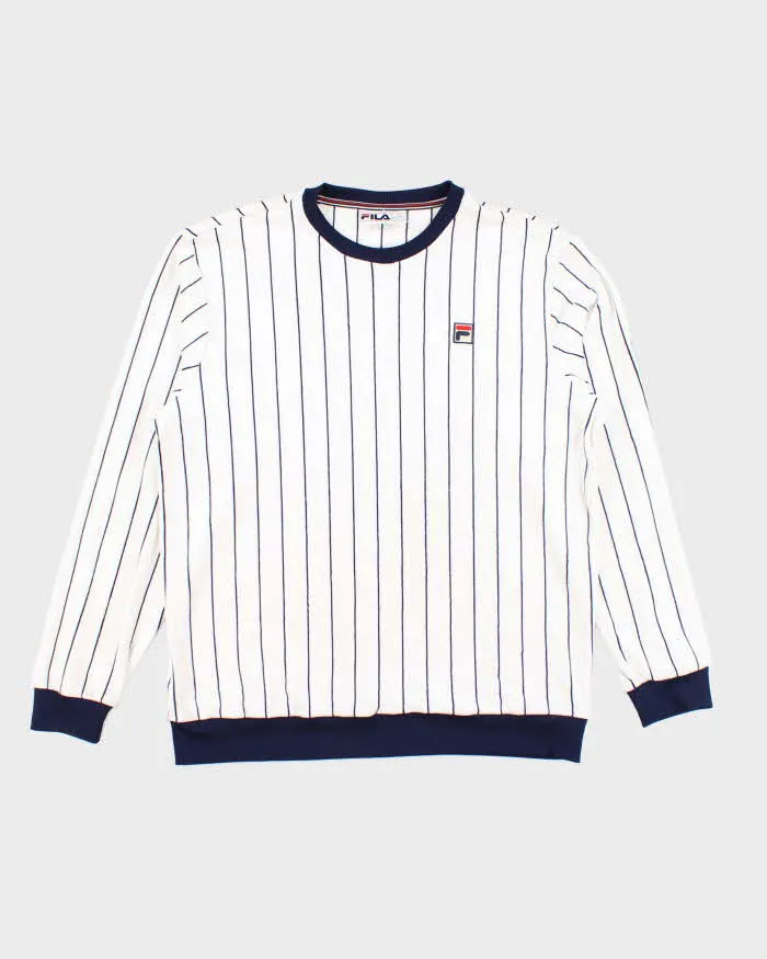 Vintage 2000's Fila Striped Velour Pullover Sweatshirt - L sold by Rokit