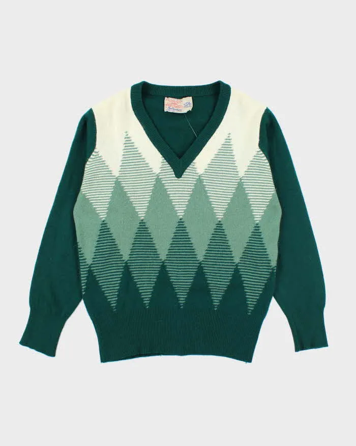 Vintage 70's Cashmere V-Neck Patterned Jumper - M sold by Rokit