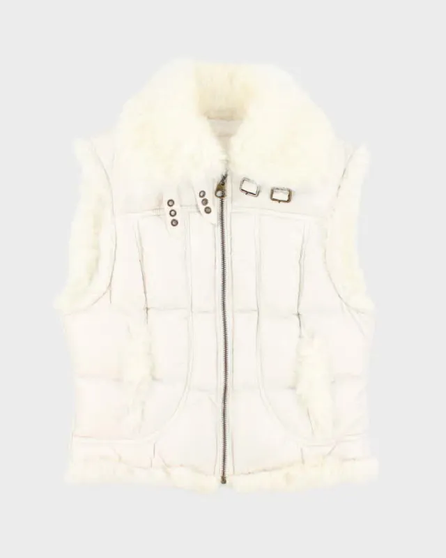 Vintage Women's Y2K Guess Fur Collared Puffer Gilet - S sold by Rokit