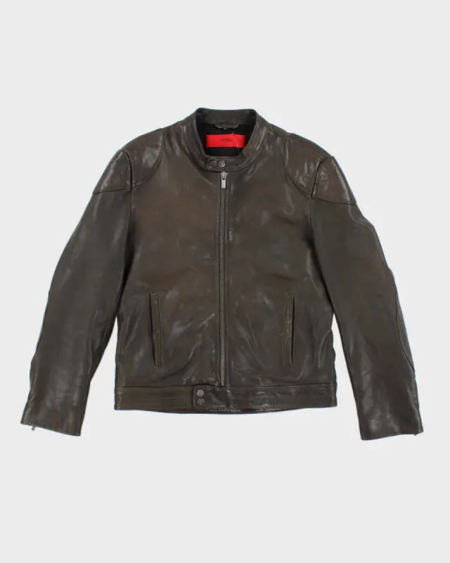 Vintage Y2K Hugo Boss Heavyweight Leather Biker Jacket - M sold by Rokit