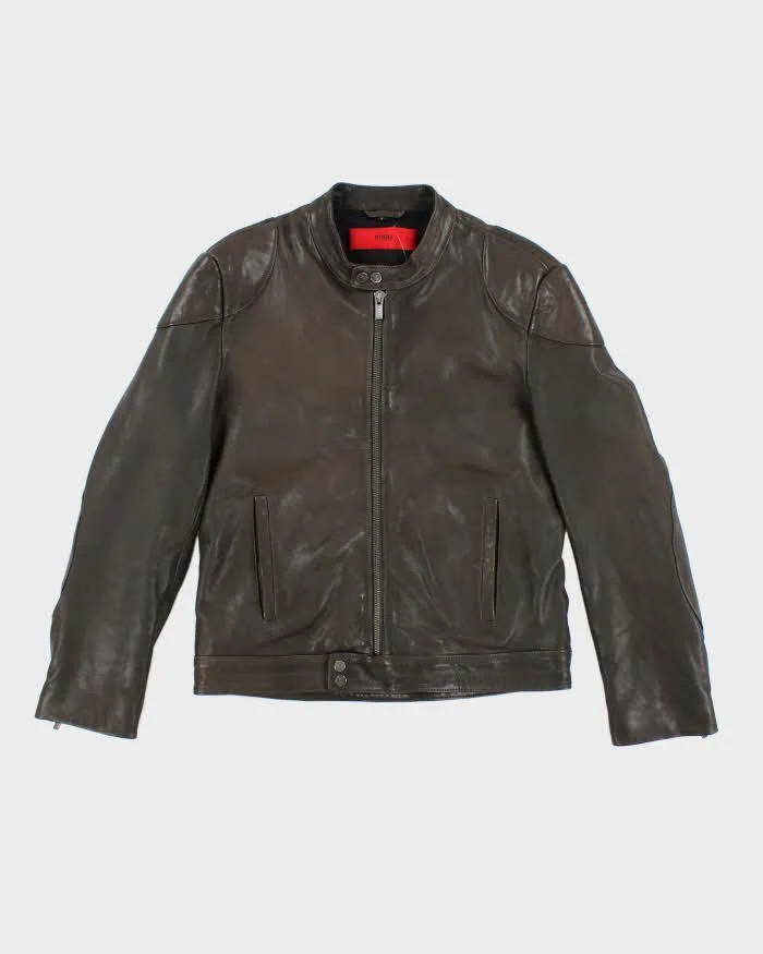 Vintage Y2K Hugo Boss Heavyweight Leather Biker Jacket - M sold by Rokit