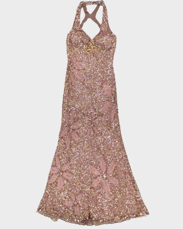 Y2k 00s Adrianna Papell Sequin Halter Dress - S sold by Rokit