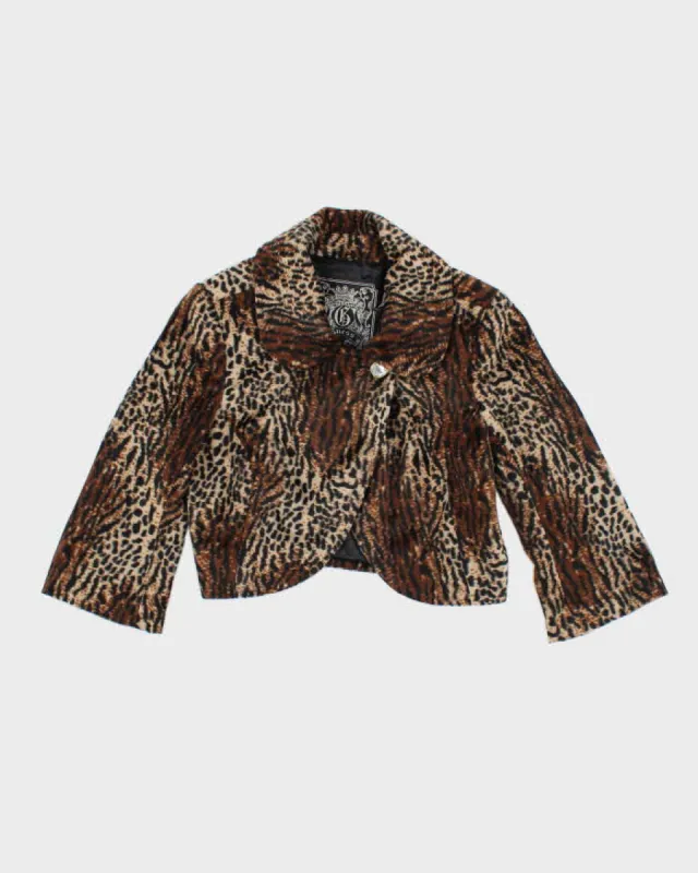 Y2k 00s Guess Leopard Print Velvet Cropped Jacket- XS sold by Rokit