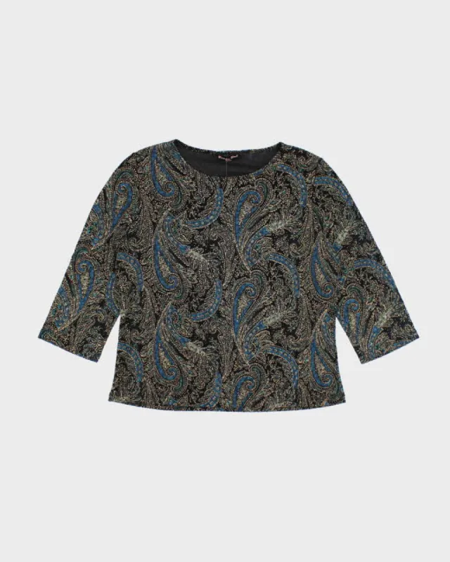 Vintage 90s Brittany Black Paisley Pattern Top - L sold by Rokit