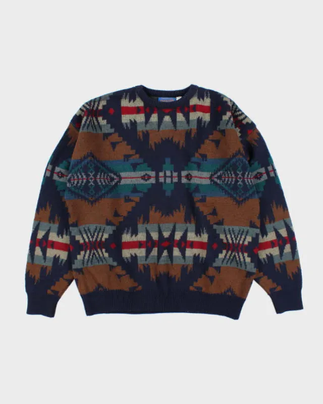 Vintage 90's Pendleton Heavyweight Wool Patterned Chunky Knit Jumper - XL sold by Rokit